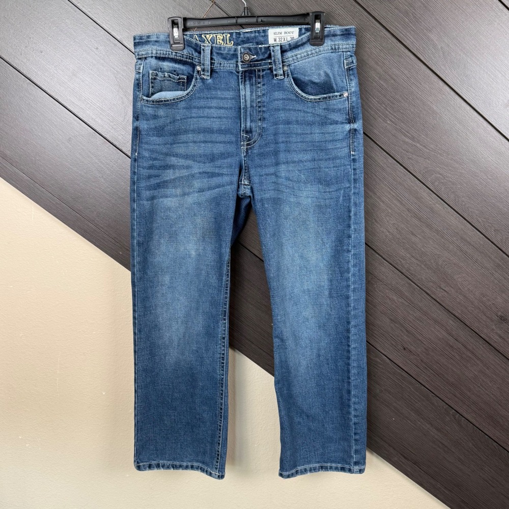 TK Axel Premium Denim Men's Slim Bootcut Jeans 32x30 Medium Wash Embroidered